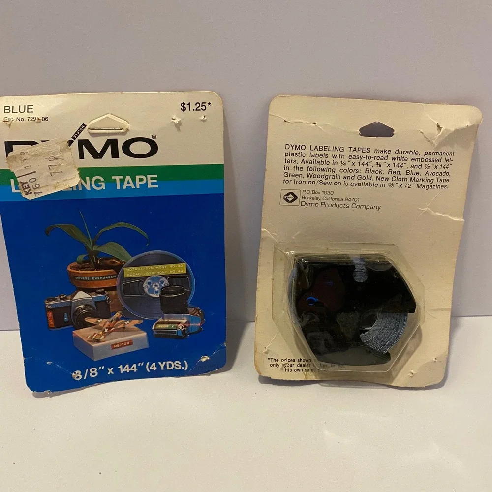 Two Vintage Dymo Blue Labeling Tape 3/8